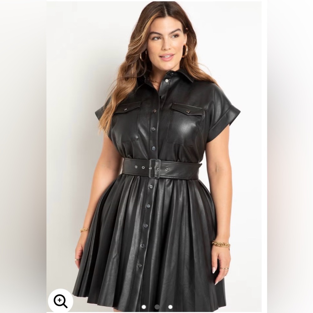Faux Leather Dress With Pleated Skirt